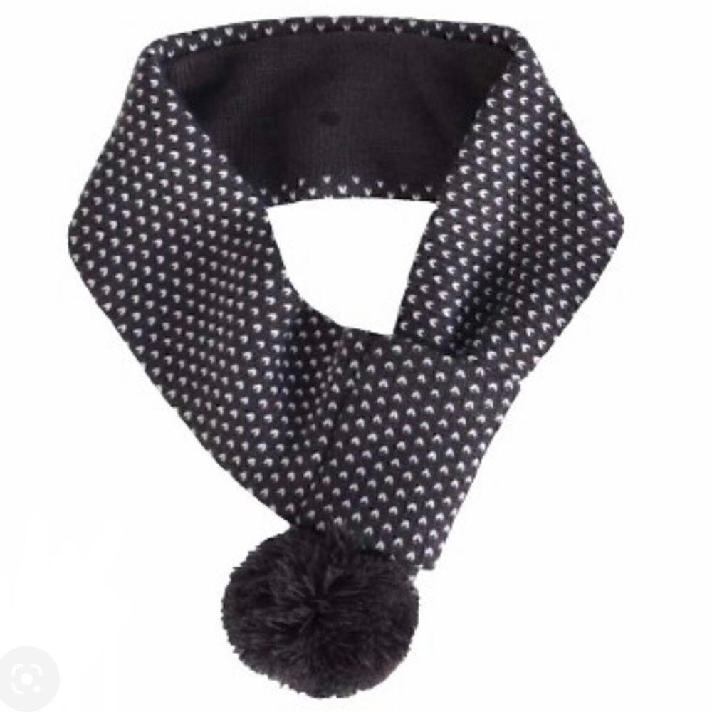 Black White Knit‎ Pet Scarf for Dogs or Cats with Pom Pom Winter Accessory